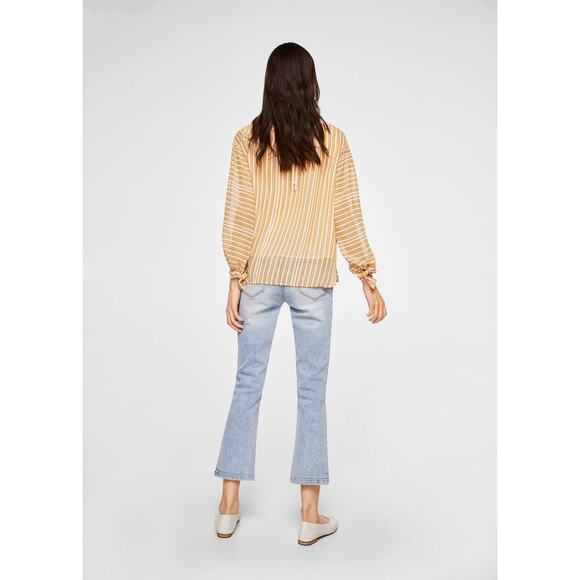 MNG NWT Suit Orange/Red/Blue Striped Tie Sleeved Sheer Lined Blouse Size 2 - Picture 2 of 11